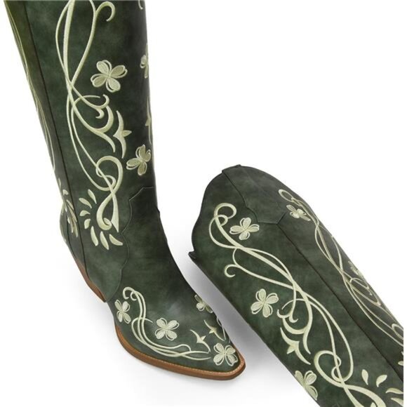 Cowgirl Boots Women Knee High Vintage Cowboy Boots with Floral - Picture 2 of 7